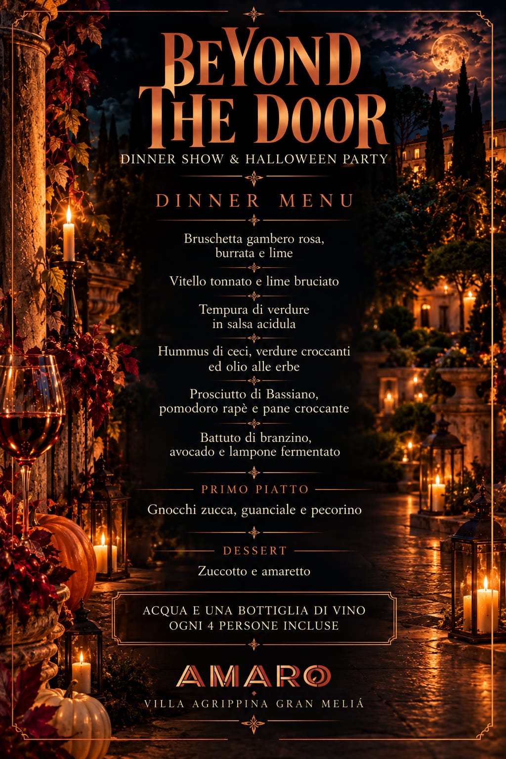 Dinner menu Beyond The Door, Amaro Gran Meliá Villa Agrippina